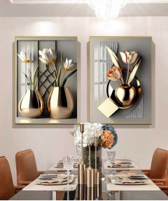 Gold Frame 60*90 Cm Crystall Porsalein Painting Gold Vase Decoration